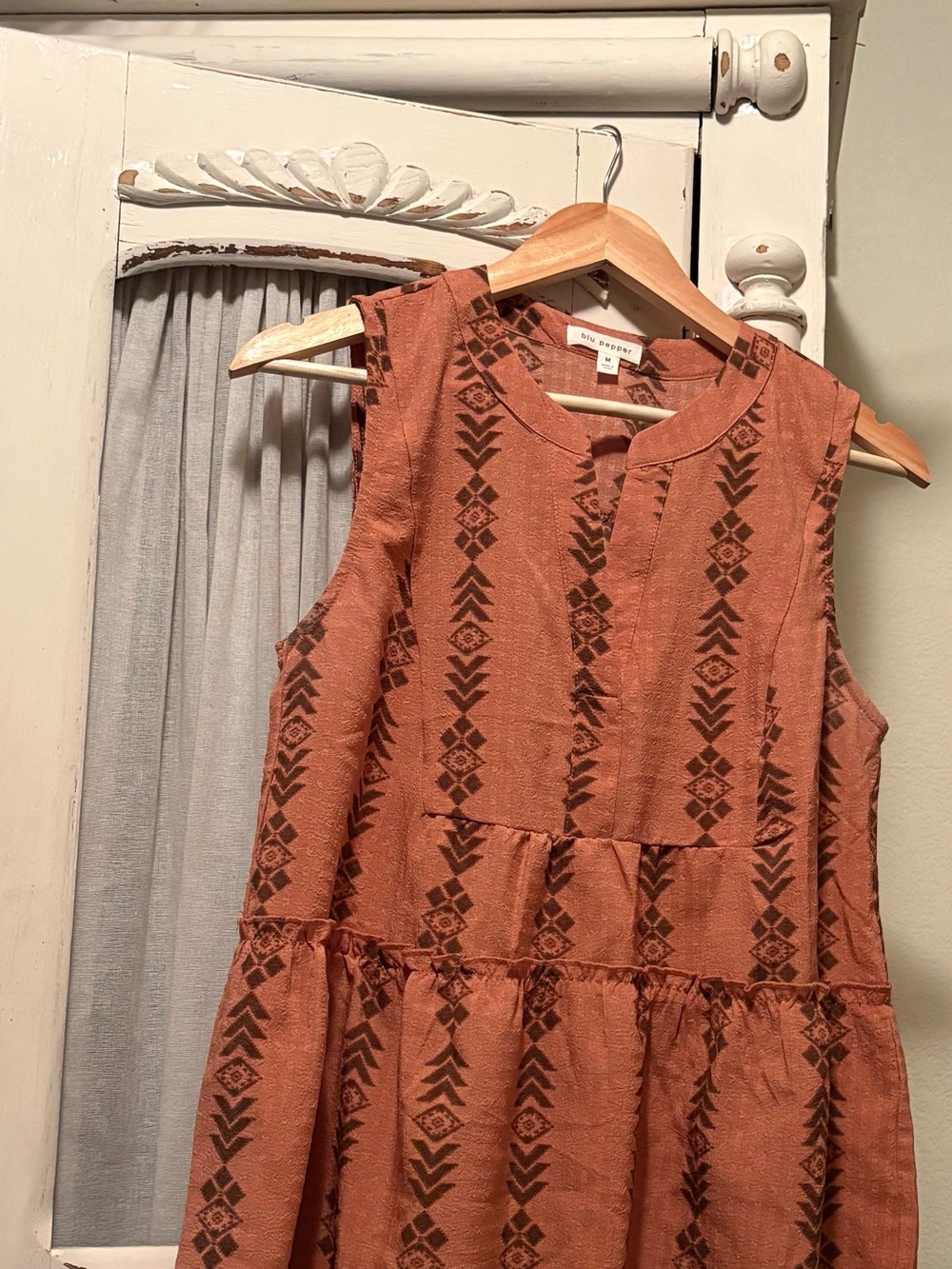 Blu Pepper Rust-Orange Geometric Print Sleeveless Dress